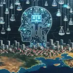 Alt text: "Yapay zekâ ve iş dünyası konulu makaleye ait görsel, startup'lar için Türkçe dilinde fırsat ve riskleri simgeleyen grafik ve iş insanları ile teknolojik ekipmanları gösteriyor."